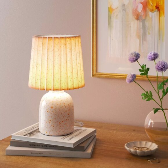 2 Mini Printed Ceramic Base Table Lamp with Printed Pleated Shade - NWT - Picture 2 of 3